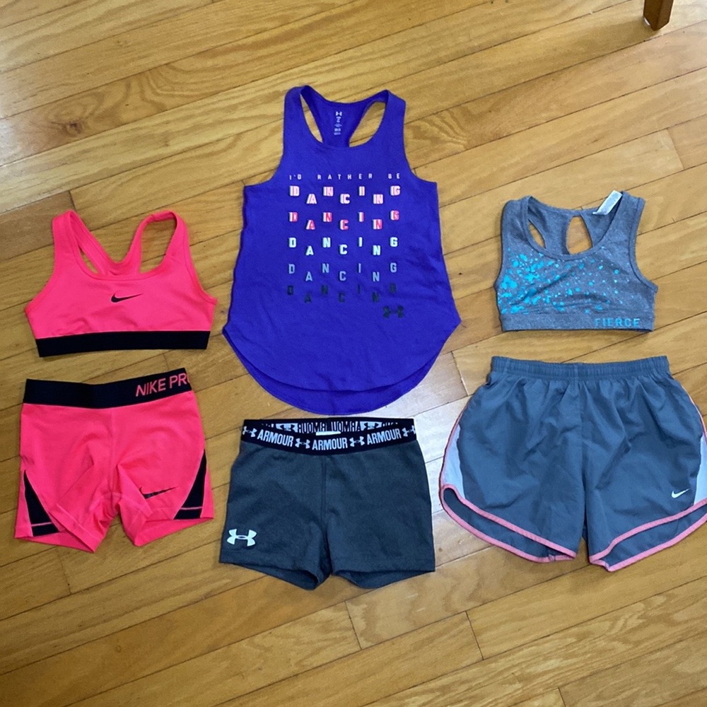 Nike Under Armour Ideology Girls Athletic Clothing lot Shorts Tank Sports Bra